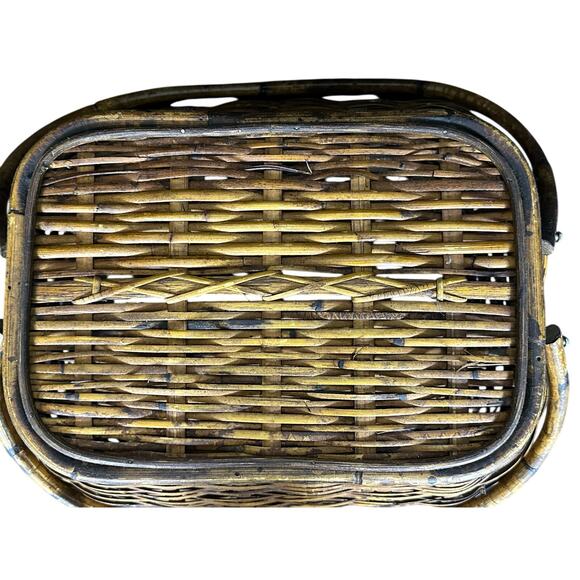 Wicker Picnic Basket Double Handles Bombay Style Vintage - Picture 8 of 16